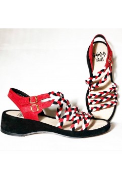 Rita  White Leather, Red and Black Suede