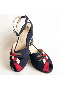 Sara Navy Suede with Red and White